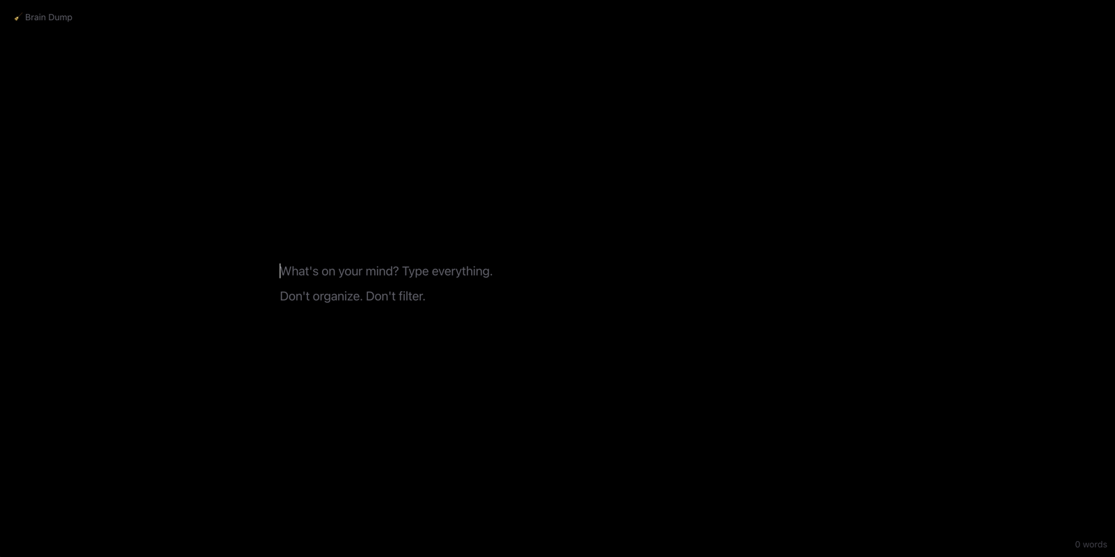 Stride Brain Dump mode with a distraction-free writing canvas for capturing thoughts without organizing them yet.